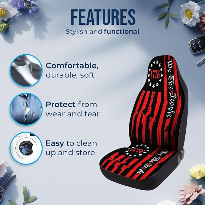 GENANY We The People Car Seat Covers Set of 2, American Breathable Front Seat Covers for Truck Sedan SUV, American Flag Car Accessories, for Women Men