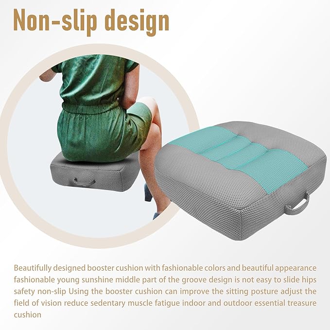 15.7x15.7 inch Adjustable Thicknes Universal Booster seat Cushion Portable Design Breathable mesh Design Improve Vision Improve Sitting Posture Stress Relief Driving Office Family Outdoor-Gray