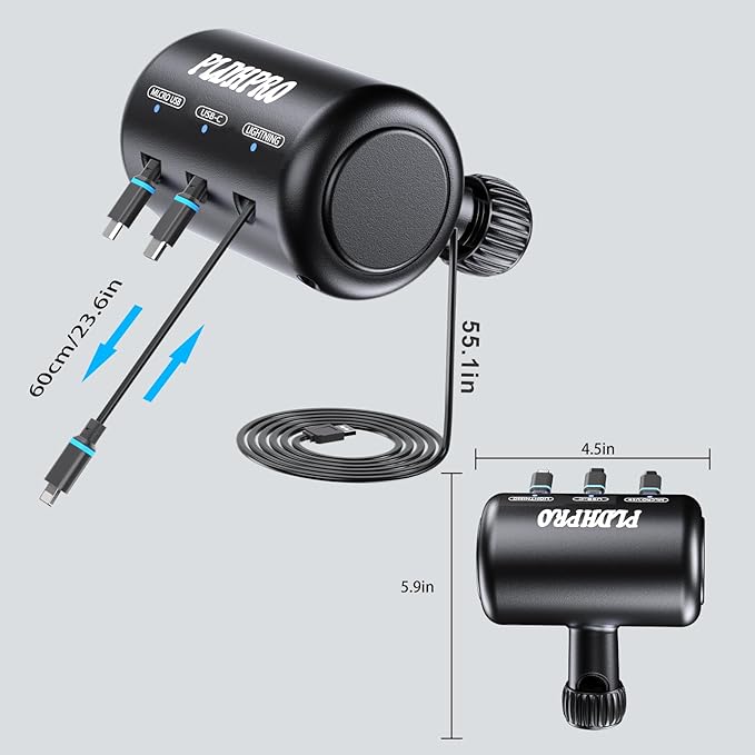 Retractable Car Backseat 3 in 1 Multi Charging Station Box with USB Type C Lightner Retractable Cables for All Phones | iPhone | Samsung | Android | Uber | Share Ride Customer Charging Dock