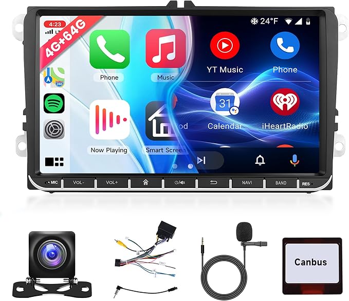 4G 64G Android Car Stereo for VW Passat Jetta Tiguan Golf MK5 MK6 T5 EOS Polo Touran Seat Sharan Carplay Android Auto Radio, 9'' Touchscreen Bluetooth Mirror Link WiFi GPS FM/RDS DSP Backup Camera