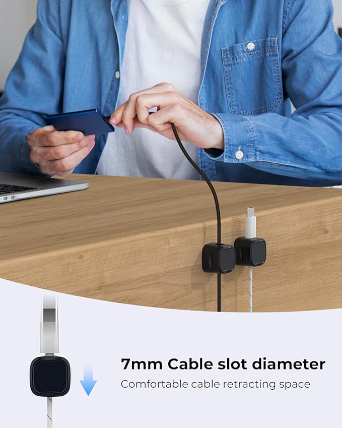 6 Pack Magnetic Cable Clips Cord Holder, Under Desk Cable Management, AORUICN Adhesive Wire Holder Keeper Organizer for Home Office Desk Phone Car Wall Desktop Nightstand