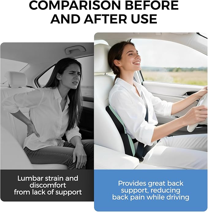 BEBAS Lumbar Support Pillow for Car, Ergonomic Memory Foam Back Cushion for Driving, Lower Back Support for Pain Relief, Lumbar Cushion for Car Seats, Office Chairs, Wheelchairs - Green