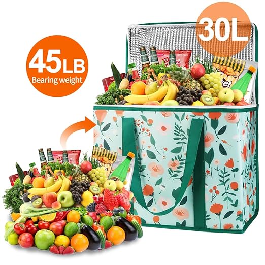 Bodaon 2-Pack Insulated Reusable Grocery Shopping Bags, X-Large Picnic Cooler Bag with Secure Top Cold, Insulated Food/Pizza Delivery Bag for Catering/Delivery Drivers