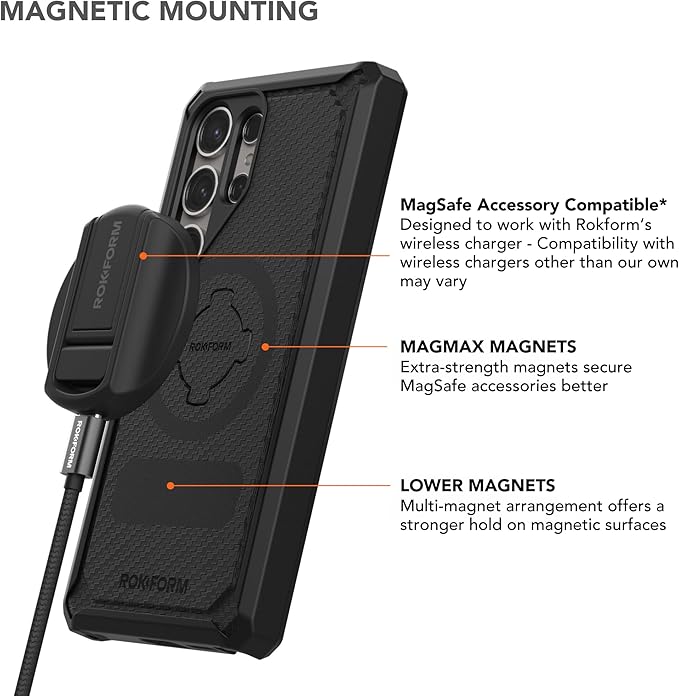 Rokform - Galaxy S24 Ultra Case, Rugged Series, Magnetic Case with Twist Lock, Drop Tested Armor (Black)