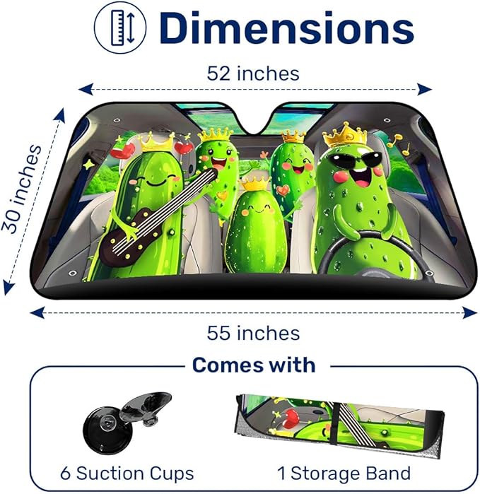 GENANY Pickle Family Windshield Sun Shade for Car SUV Truck (55x30 Inches), Funny Sun Shade Windshield, Shades for Windows, Protector Blocks UV, Car Decor