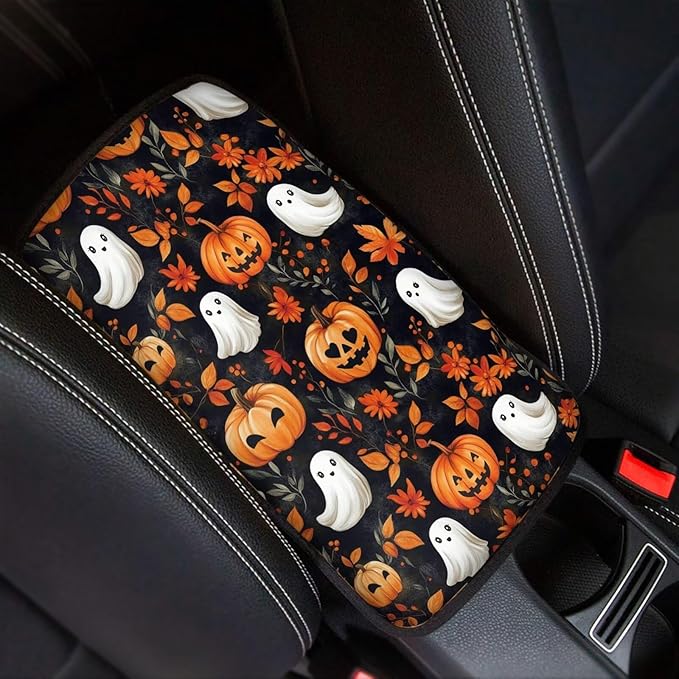 Cute Ghost Pumpkins Universal Center Console Armrest Soft Pad Protector Cover Center Console Cushion Universal Fit for Most Vehicle,SUV,Truck Car Accessories