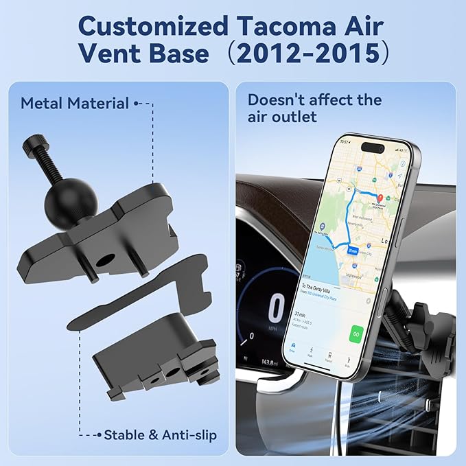 Kaishengyuan Magnetic Wireless Charging Phone Mount Compatible with 2012 2013 2014 2015 Toyota Tacoma, Metal Cell Phone Holder,2nd Tacoma Accessories Cradles Bracket Stand for All Smartphones