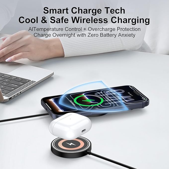 for iPhone 17e Mag-Safe Charger 2 Pack 15W Magnetic Wireless Charger Fast Charging Pad for iPhone 17 16 15 14 13 12&Airpods Pro 4 3,15W Wireless Charger Android USB-C/A for Google Pixel 10a Galaxy S26