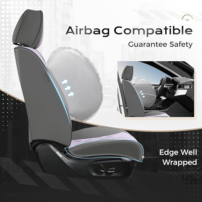 Coverado Car Seat Covers Full Set, Seat Covers for Cars, Front Seat Covers and Back Seat Cover Waterproof Leather Automotive Seat Cover, Universal Car Interior Protectors for Most Cars Light_Gray