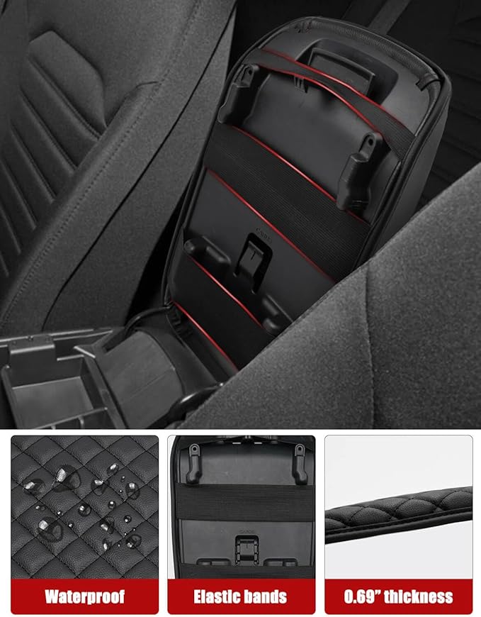 KBH Center Console Armrest Cover for Ford Fusion 2013 2014 2015 2016, Middle Console Lid Covering, Arm Rest Cushion Pad, Vinyl Leather Trim, Anti-Scratch, Black