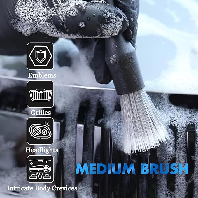 3PCS Car Detailing Brush Set - Interior or Exterior Car Cleaning Brush, [Durable Bristles] Ultra Soft Boars Hair Car Detailing Brushes, Auto Detail Brushes for Air Vent, Leather Seat, Wheels, Emblems