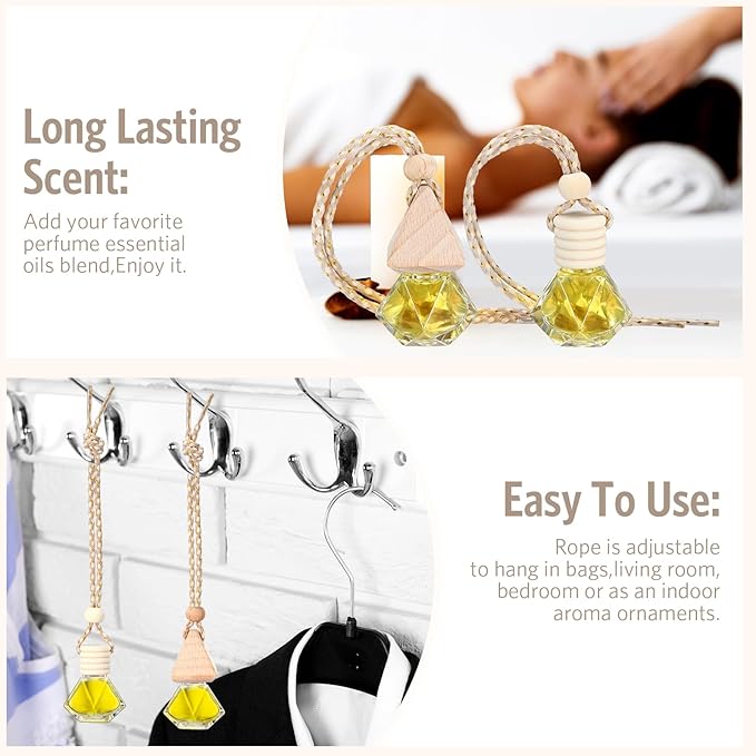 BBTO 100 Pcs Car Air Fresheners Diffuser with Wooden Cap Empty Aromatherapy Diffuser Clear Car Fragrance Holder Pendant Hanging Perfume Fresheners Bottles for Decor(Diamond,Clear)