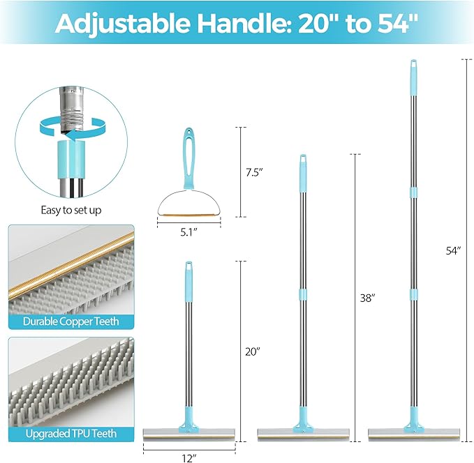 Carpet Rake for Pet Hair Removal, 2026 Upgraded Reusable Pet Hair Remover Broom, 54’’ Adjustable Long Handle Dog & Cat Carpet Rake,2 Pcs Carpet Brush Rake for Rugs, Mats, Couch, Furniture