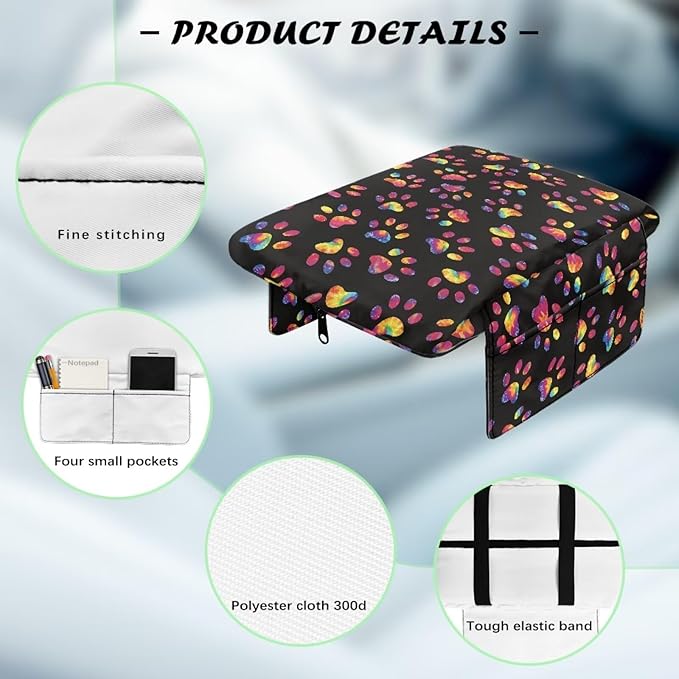 Dreaweet Tie Dye Dog Paw Arm Rest Cover for Car Women Thick Center Console Cover with Pockets Soft Comfortable Car Armrest Cushion Universal Console Covers for SUV Trucks Sedan