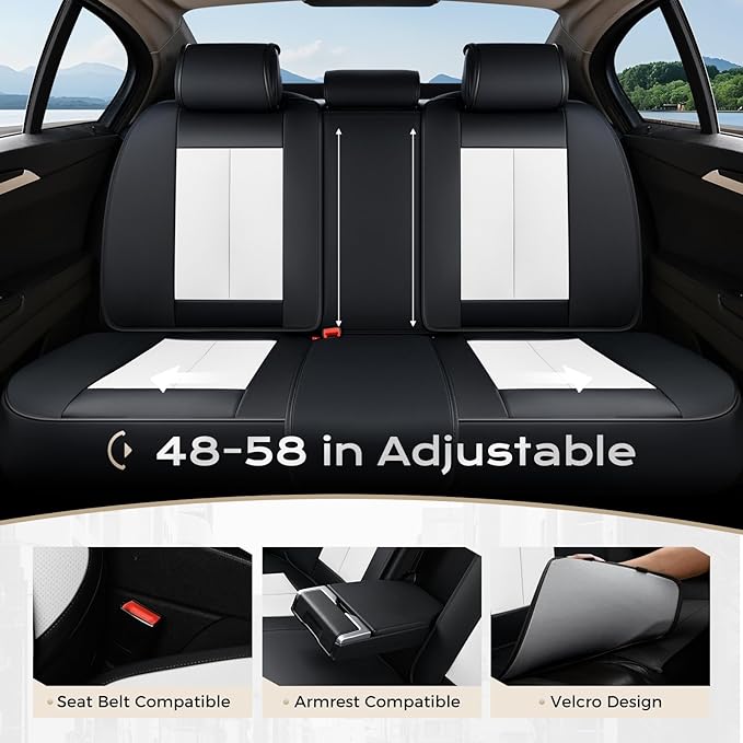 Coverado Seat Covers, Car Seat Covers Full Set, Leather Seat Covers for Cars, Car Seat Protector, Black Car Seat Covers Front Seats and Back Seats Universal Fit for Most Cars White