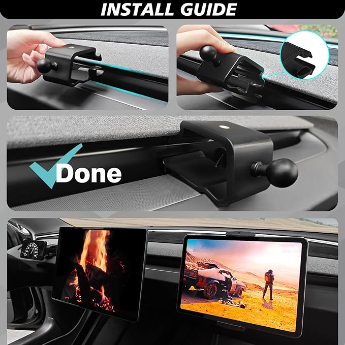 BestEvMod Dashboard Car 1/4 Screw Mount Phone Holder Tablet Mag Safe Compatible with Refreshed Tesla Model Y Juniper Model 3 Highland fits for All Phones & Android 360° Adjustable (Tablet Holder)
