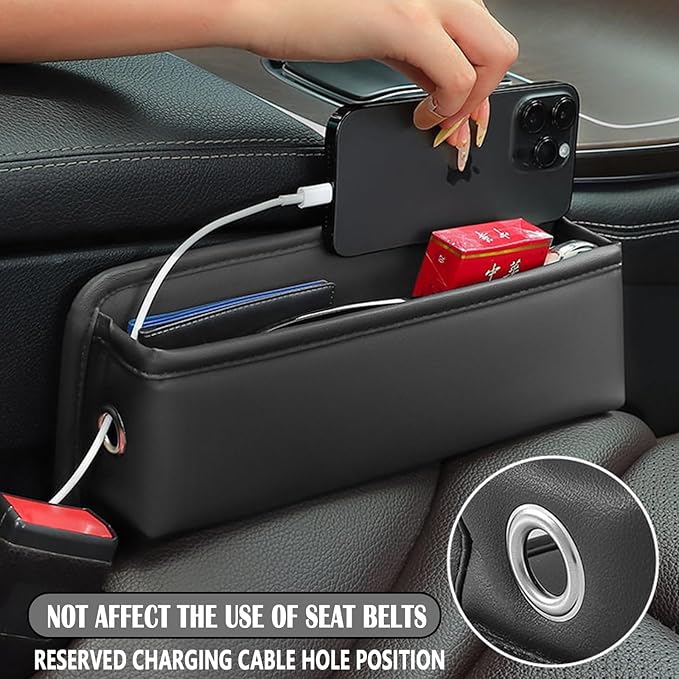 Car Seat Gap Filler 1 Pack Leather Seat Organizer Front Seat Car Accessories for Women Men, Car Essentials for SUV Truck, Adjustable Seat Gap Filler Organizer (Black，1 Pack)