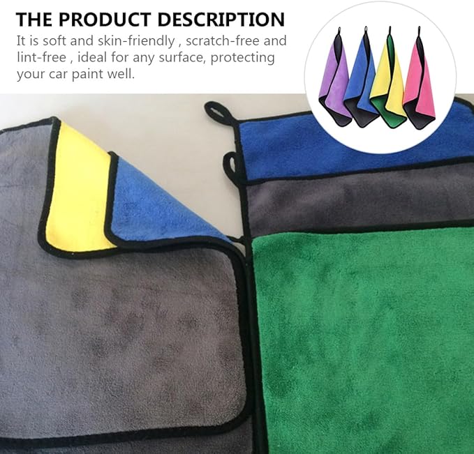 GALPADA 4pcs 30x40cm Dual-Tone Plush Fleece Car Wash Towels, Ultra Absorbent Microfiber Cleaning Cloths for Auto Detailing and Interior Care Random Color
