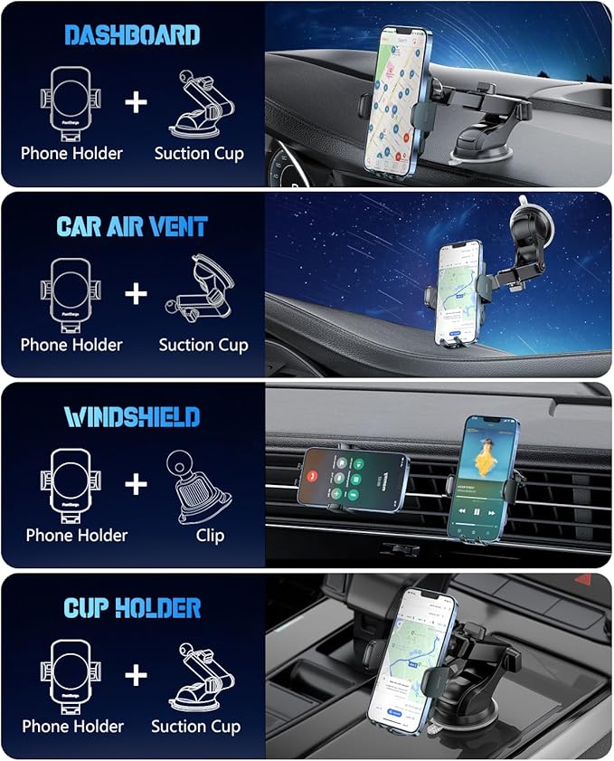 Wireless Car Charger, Fast Charging Phone Holder 3 in 1 Phone Mount Auto Clamping Car Accessories Compatible with iPhone 17 16 15 14 13 12 11 Xs XR, Samsung S23 Ultra S22 S21 S20(Forest Green)