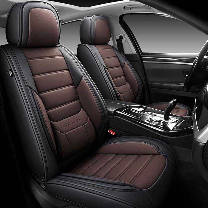Car Seat Covers Full Set, Brown Car Seat Cover Lumbar Support, Car Seat Protector Waterproof, Nappa Leather Car Seat Cushion, Front Seats and Back Fit for Most Cars