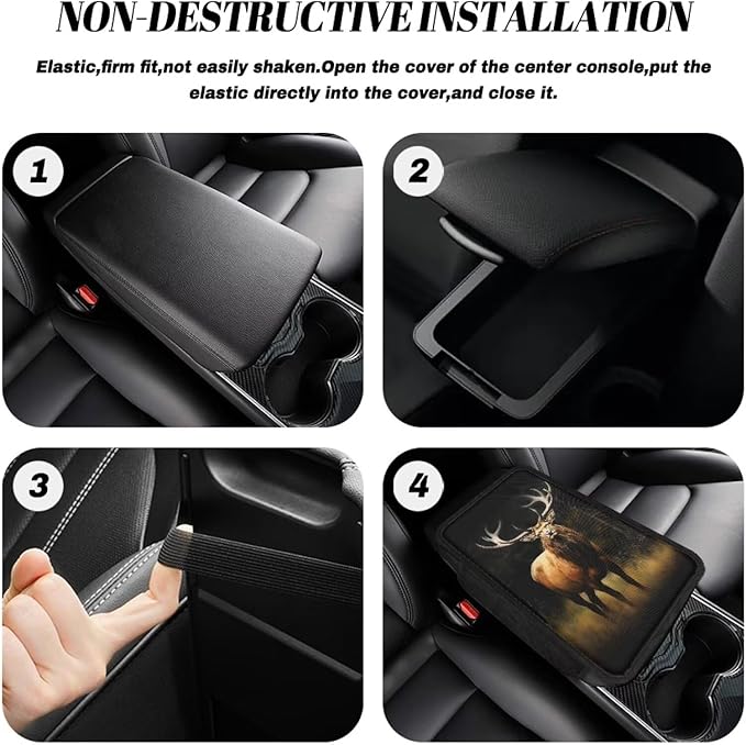 Wild Elk Print Car Center Console Cover Waterproof Vehicle Armrest Cover Pad Elastic Armrest Seat Box Cover Protector Car Armrest Cover Cushion with 2 Storage Bags