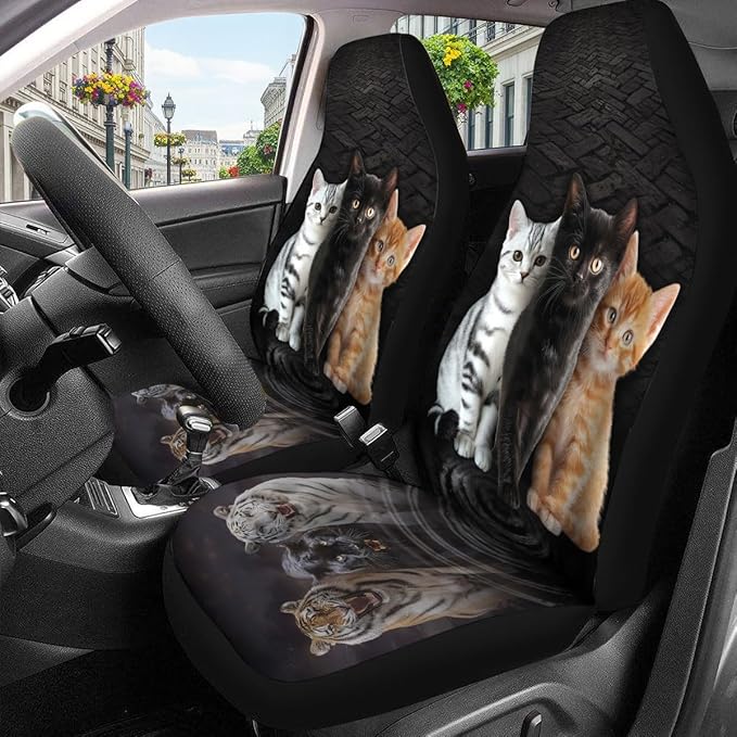 GENANY Cute Cats Car Seat Covers Set of 2, Breathable Front Seat Covers for Truck Sedan SUV, Cat Themed Car Accessories, Cat Gift for Women Men
