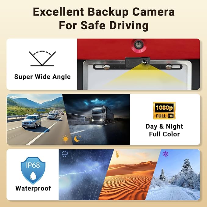 Hikity 7" Backup Camera Waterproof with Radar Detection/Night Vision/Reversing Guidelines, Front/Rear View Monitor Kit for US All Car Models - 12V Lighter Power, 170° Wide-Angle Lens