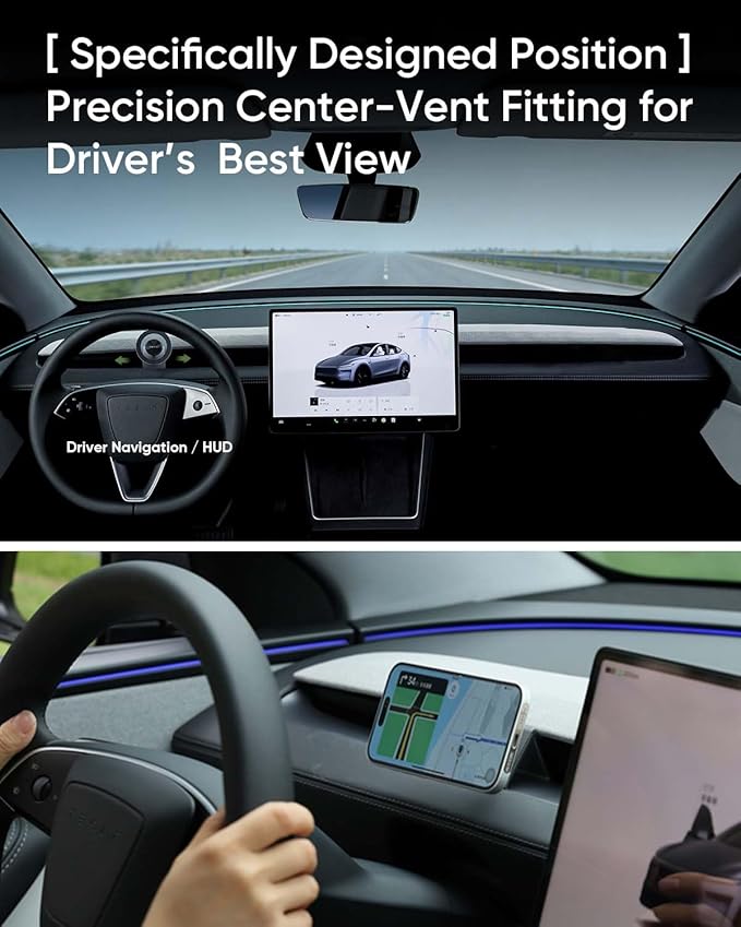 TEMAI MagSafe Phone Mount Dedicated for Tesla Model Y 2025 (Juniper) ONLY - No Damage Silicone - Fits iPhone 17 16 15 Pro Max - [Specifically for Center Vent Position]