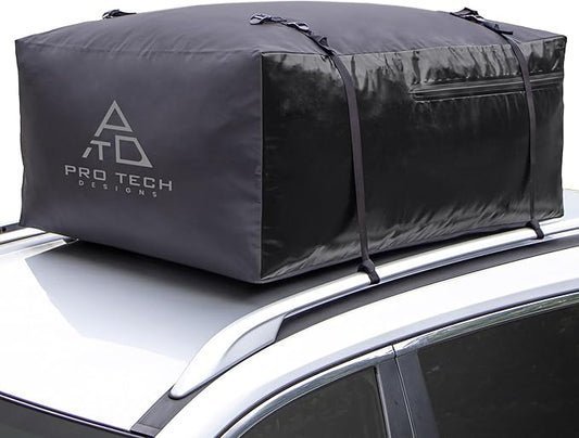Voyager 15 Cubic Feet Waterproof Rooftop Cargo Roof Bag, No Roof Rack Needed UV-Protected PVC Semi-Coated Mesh, Welded Seams, Water Seal Zipper, 42" L x 34" W x 18" H