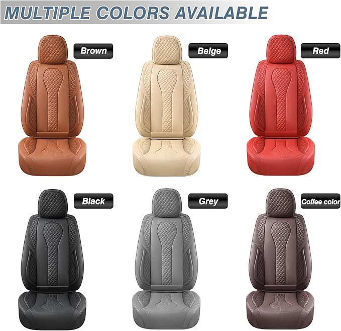 KEYOOG Car Seat Covers Full Set, 2-Seater Waterproof and Breathable Nappa Leather, Fit for Front Seats of Cars, Compatible with Airbags, Car Seat Protector Covers for Most Cars - All Brown