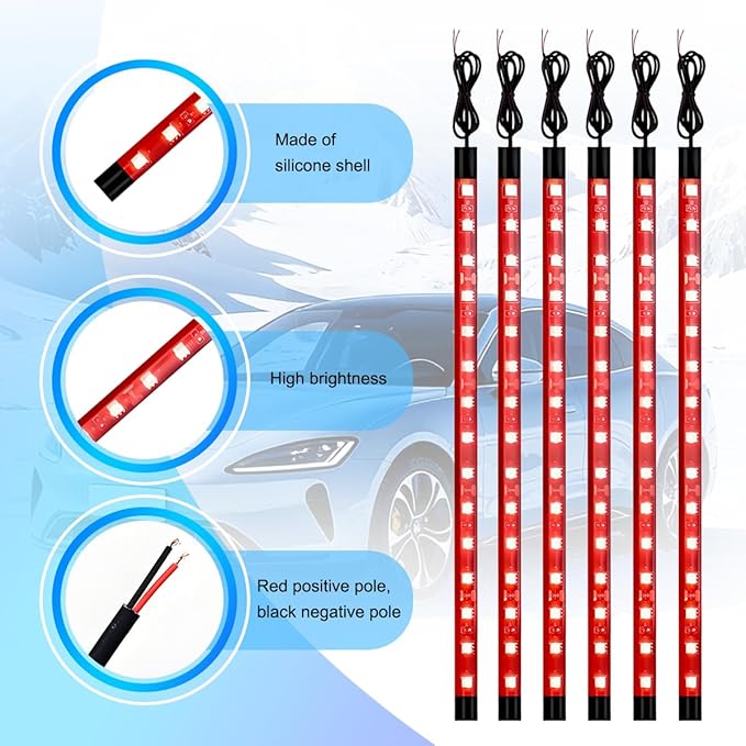 Motorcycle RGB LED Light Kit, 6PCS DC 12V Waterproof Motorbike Underglow Strip Lights Kit, Golf Cart Exterior Ground Effect Atmosphere Lamp, Universal for SUV RV Truck (Red)