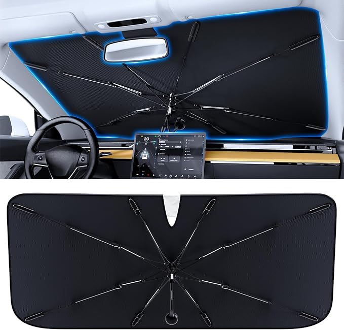 PEMOTech 2026 Upgraded Versatile Car Umbrella Windshield Sun Shade for Sedan/SUV | Keep Cool & Protect Interior | Reliable UV Blocker&Heat Shield | Car Window Shades | Large (57"x32")