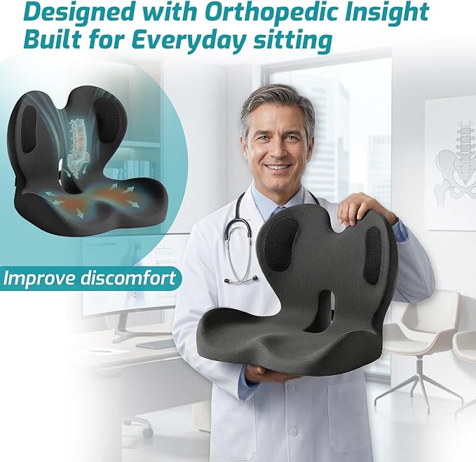 Ergonomic Seat Cushion,Office Chair Cushion with Lumbar Support Pillow,Car Orthopedic Seat Cushions,Designed for Sciatica,Tailbone,Back Pain Relief,for Office,Car,Truck,Home,Desk Chair