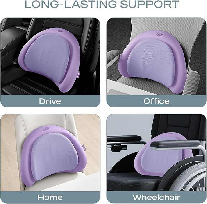 Skechers Lumbar Pillow Premium Memory Foam, Double-Layer-Office Chair Cushion for Tailbone Pain Relief,Butt Pillow for Office Chair,Car seat Cushion,Long Sitting Office Workers,and Car Drivers,Purple