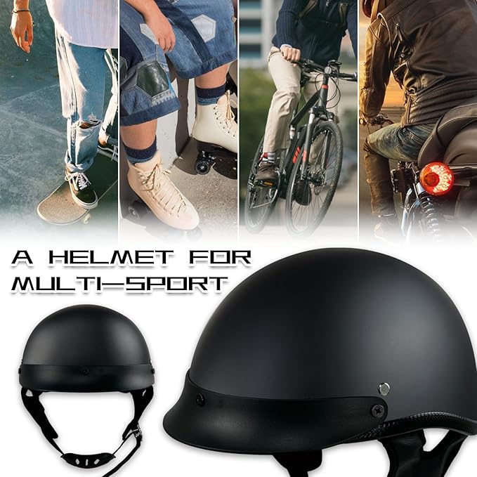 Adult Unisex Black Half Motorcycle Helmet, DOT Approved, for Chopper Moped Scooter Motorbike Electric