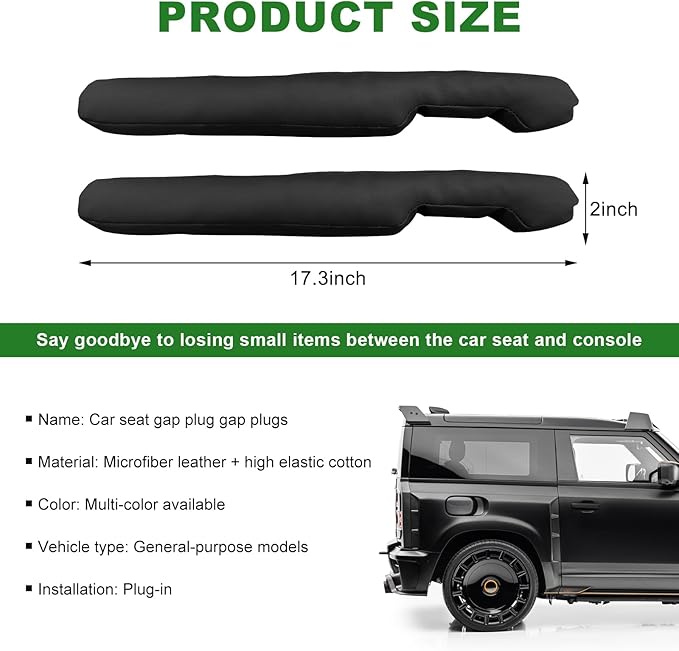 2 PCS Leather Car Seat Gap Filler, Auto Seat Blocker Organizer Fill The Gap Between Seat and Console, Universal Gap Filler Plug Stop Things from Dropping for Car SUV Truck (Black)