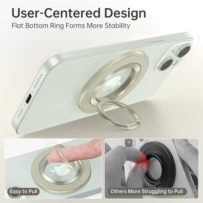 SYNCWIRE Magnetic Phone Ring Holder for MagSafe, 360° Rotation Cell Phone Grip Stand Finger Ring Kickstand Two-Sided Magnet Compatible with iPhone 17 Pro Max 16 15 14 13 12 MagSafe Accessories