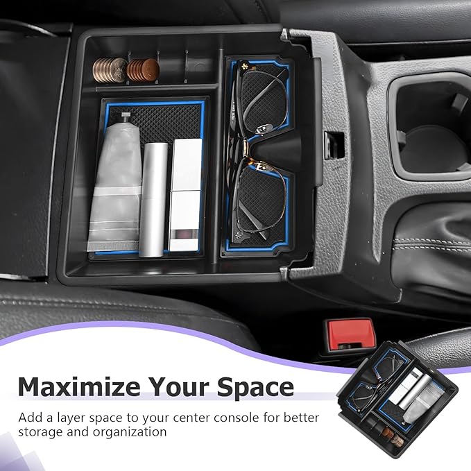 LUWU Ranger Center Console Organizer for 2019 2020 2021 2022 2023 Ford Ranger XL/XLT/Lariat/Raptor Accessories Armrest Console Storage Box Glove Organizer Tray ABS Material Blue