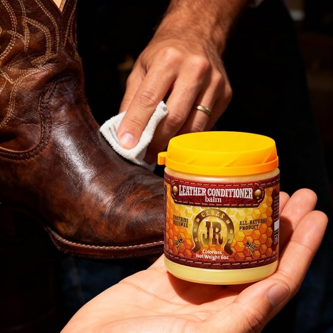 JR Leather Conditioner with Beeswax 6oz – All Natural, Non-Toxic | Restores & Protects Leather for Couches, Car Seats, Purses, Boots & Saddles