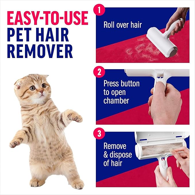 Pet Hair Remover Carpet Scraper - Reusable Lint Roller, Portable Cat Hair Broom Fur Remover | Capture Dust Dirt & Pet Hair Perfect for Carpet Furniture Rugs & Bedding Ideal for Cat & Dog (Blue)