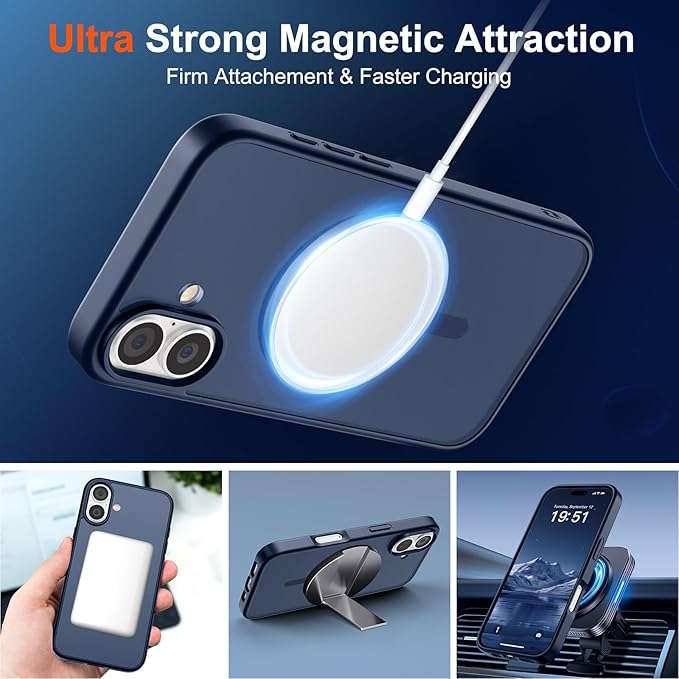 SUPFINE Magnetic for iPhone 17 Case with Screen Protector (Compatible with MagSafe)(Military Grade Drop Protection) Translucent Matte Shockproof with Anti-Fingerprint Phone Cover,Dark Blue