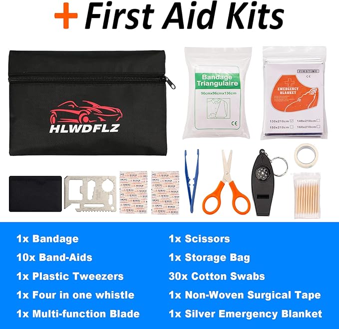 Emergency Car Kit with Jumper Cables & Snow Shovel, Winter Roadside Assistance Safety Kit for Cars, Trucks, SUVs and RVs