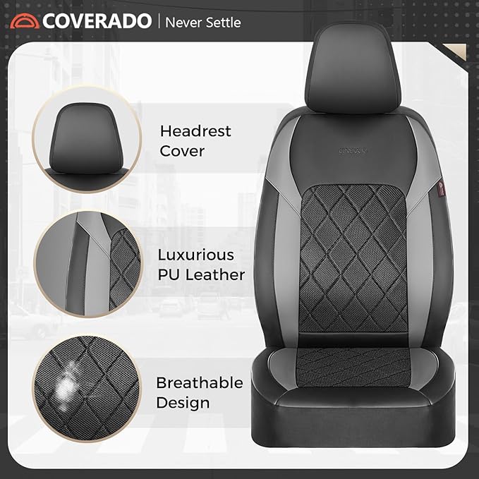 Coverado Car Seat Covers, Front Seat Covers, 2 Front Automotive Seat Cover, Mesh Breathable Seat Protectors, Universal Fit for Most Cars