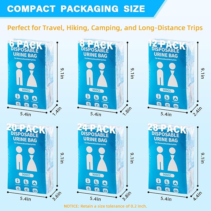 Disposable Urine Bag for Travel - 900ML Portable Pee Bags for Women Men 8/12/20/24/28 PCS Emergency Vomit Bags Urinal Toilet for Car Camping, Road Trip,Traffic Jam, Pregnant, Kid, Patient