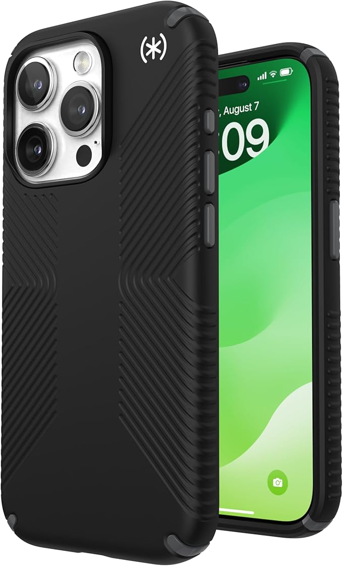 Speck iPhone 15 Pro Case - Drop Protection, Grip - Scratch Resistant, Soft Touch, 6.1 Inch Phone Case - Presidio2 Grip Black/Slate Grey/White