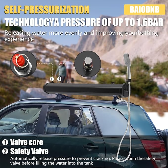 Pressurized Water Tank for Camping Shower,Portable Camping Showerhead Handheld with Storage Bag, Roof Rack Shower for Hiking, Car wash, Pet Cleaning, Beach Vacations