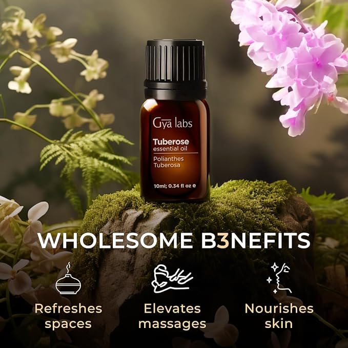 100% Pure Tuberose Essential Oil - 0.34 Fl Oz - Tuberose Oil for Hair, Skin, Diffuser, Aromatherapy & DIY Candle Making Scent