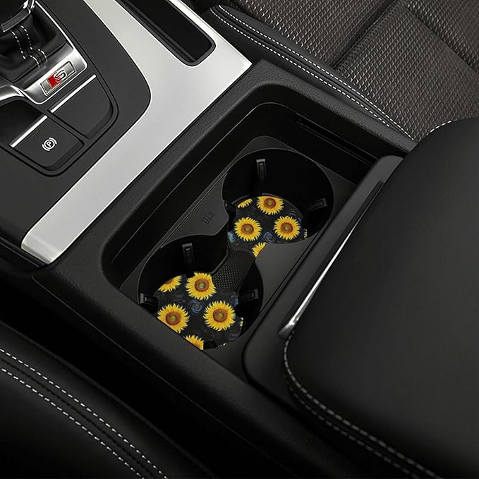 Sunflower Steering Wheel Cover Flower Steering Wheel Cover Accessories Universal Auto Interior Decor Anti Slip Car for Men Women 2 Pieces Car Coasters