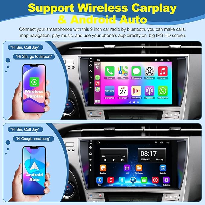 (4G RAM+64G ROM) Car Radio for Toyota Prius 2010-2015,9 Inch Prius Stereo Support Carplay/Android Auto,GPS Navigation& Bluetooth,Backup Camera & SWC