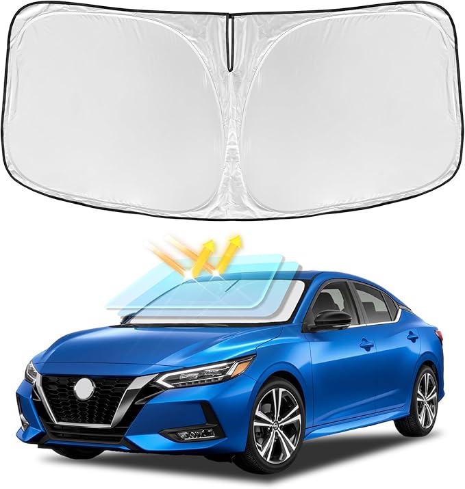 for Nissan Sentra 2020-2025 Windshield Sun Shade - 4 Layers Car Sunshades for Front Windows Shade Cover Custom Fit Sentra Sun Visor 250T Retractable Shade Blocks UV Rays Car Accessories